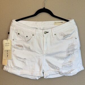 rag & bone White Distressed Denim Jean Shorts